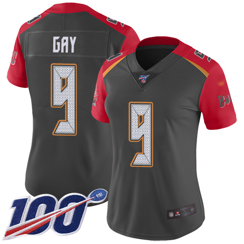 Tampa Bay Buccaneers #9 Matt Gay Gray Women's Stitched Limited Inverted Legend 100th Season Jersey Womens
