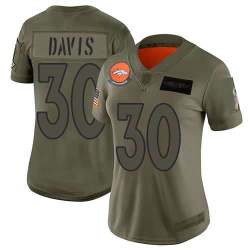 Denver Broncos #30 Terrell Davis Camo Women's Stitched Limited 2019 Salute to Service Jersey Womens