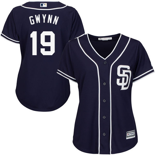 San Diego Padres #19 Tony Gwynn Navy Blue Alternate Women's Stitched Jersey Womens