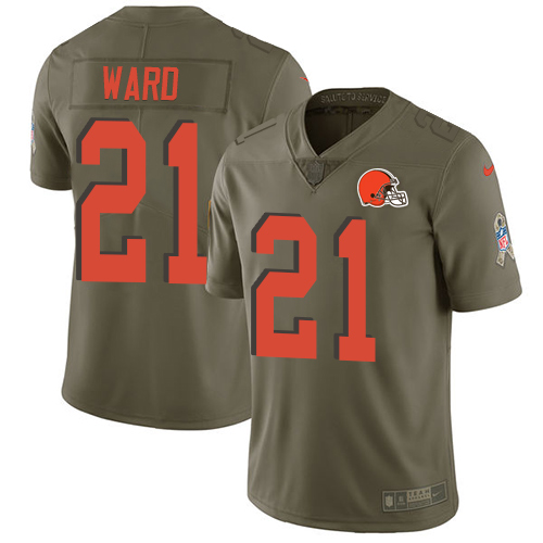 Browns #21 Denzel Ward Olive Youth Stitched Limited 2017 Salute To Service Jersey