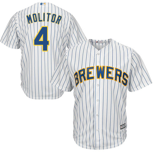 Milwaukee Brewers #4 Paul Molitor White Strip Cool Base Stitched Youth Jersey Youth