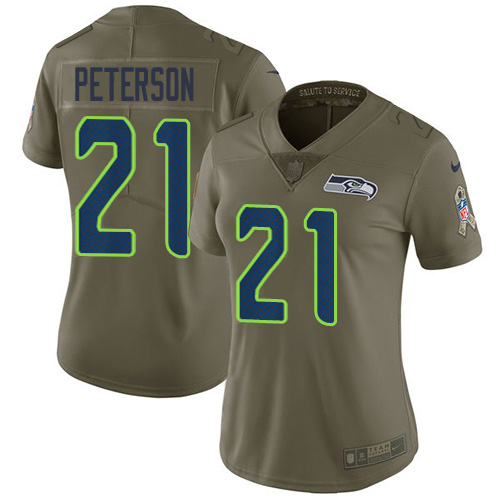 Seattle Seahawks #21 Adrian Peterson Olive Women's Stitched Limited 2017 Salute To Service Jersey Womens