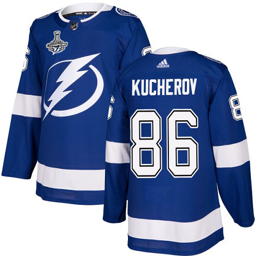 Adidas Tampa Bay Lightning #86 Nikita Kucherov Blue Home Authentic 2020 Stanley Cup Champions Stitched Jersey Men's