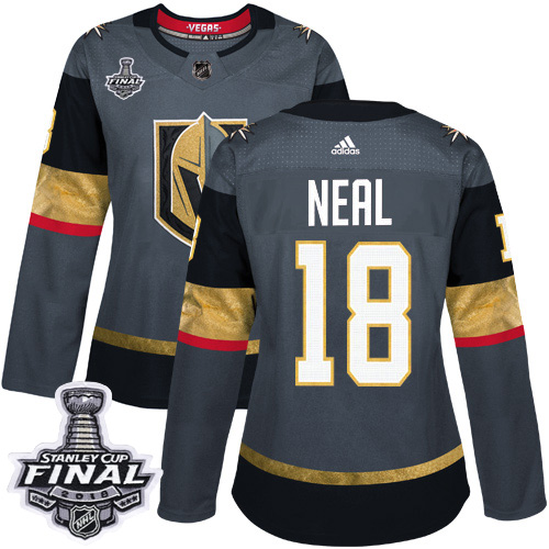 Adidas Golden Vegas Golden Knights #18 James Neal Grey Home Authentic 2018 Stanley Cup Final Women's Stitched Jersey Womens