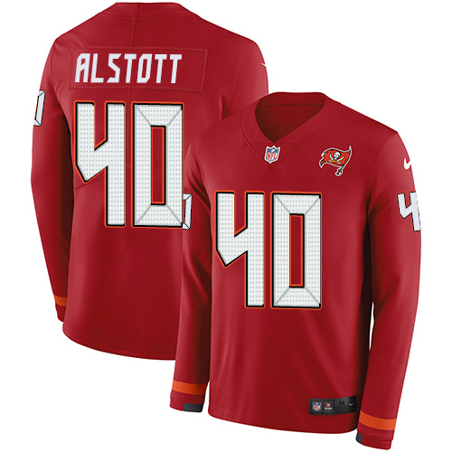 Buccaneers #40 Mike Alstott Red Team Color Men's Stitched Limited Therma Long Sleeve Jersey