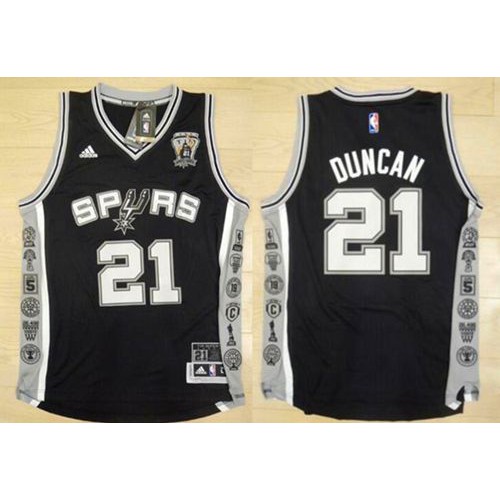 San Antonio Spurs #21 Tim Duncan Black Retirement Memorial Stitched Jersey Mens