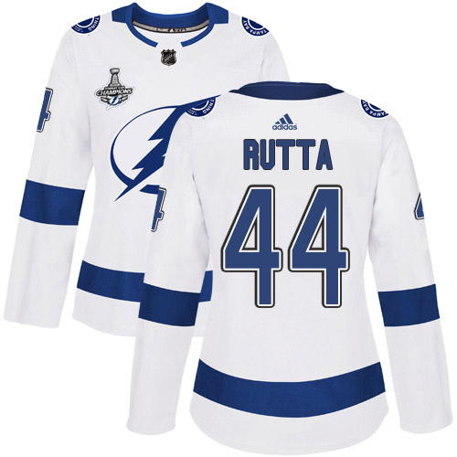 Adidas Tampa Bay Lightning #44 Jan Rutta White Road Authentic Women's 2020 Stanley Cup Champions Stitched Jersey Womens