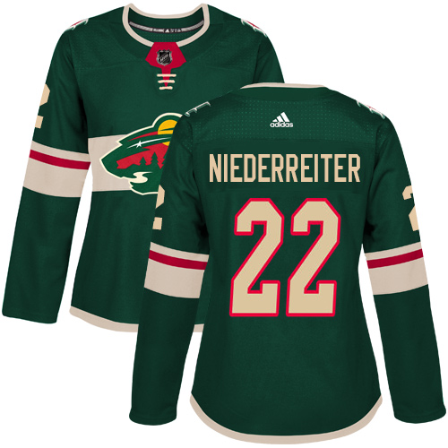 Adidas Minnesota Wild #22 Nino Niederreiter Green Home Authentic Women's Stitched Jersey Womens
