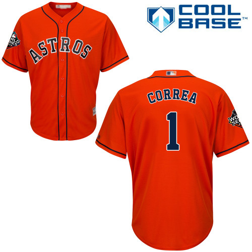 Houston Astros #1 Carlos Correa Orange Cool Base 2019 World Series Bound Stitched Youth Jersey Youth