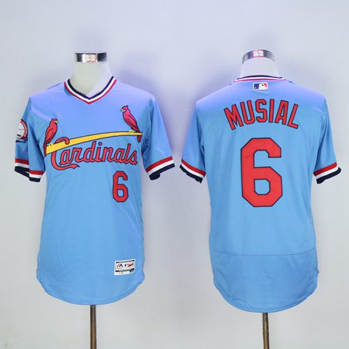 St.Louis Cardinals #6 Stan Musial Light Blue Flexbase Authentic Collection Cooperstown Stitched Jersey Men's
