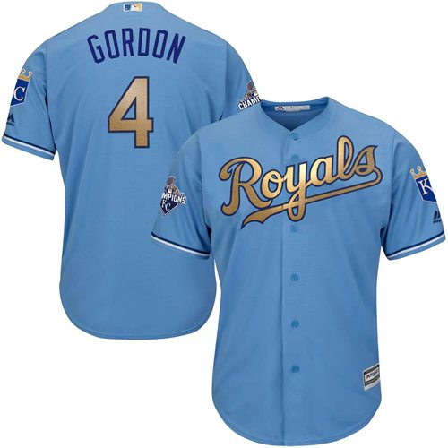 Kansas City Royals #4 Alex Gordon Light Blue 2015 World Series Champions Gold Program Cool Base Stitched Youth Jersey Youth
