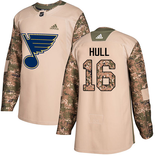 Adidas St. Louis Blues #16 Brett Hull Camo Authentic 2017 Veterans Day Stitched Jersey Men's