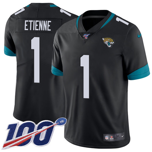 Jaguars #1 Travis Etienne Black Team Color Youth Stitched 100th Season Vapor Limited Jersey