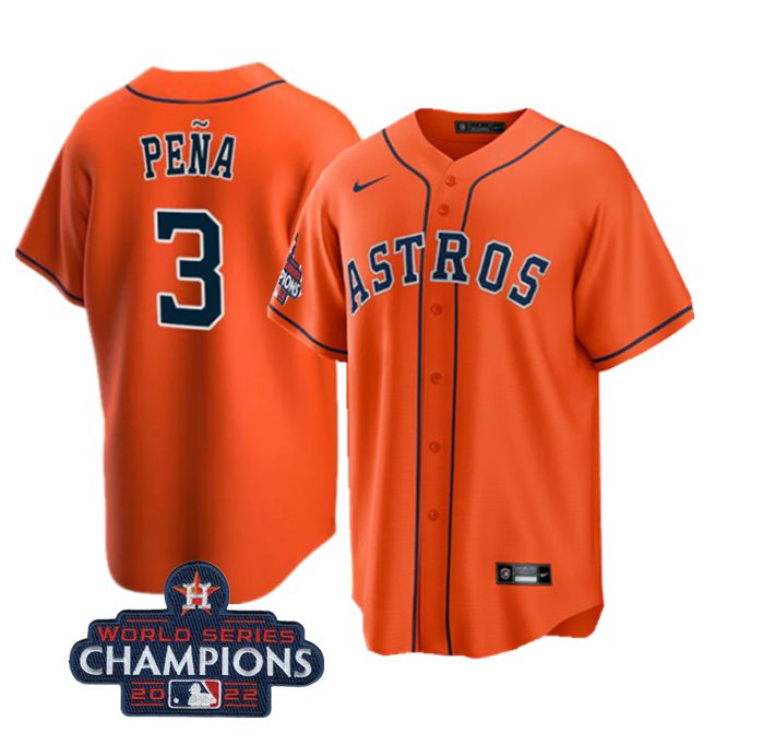 Houston Astros #3 Jeremy Pena Orange 2022 World Series Champions Cool Base Stitched Men's Jersey