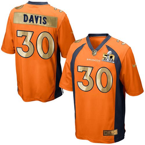 Denver Broncos #30 Terrell Davis Orange Team Color Men's Stitched Game Super Bowl 50 Collection Jersey Men's
