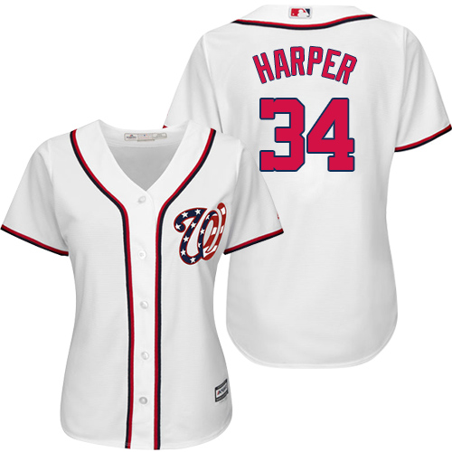 Washington Nationals #34 Bryce Harper White Women's Fashion Stitched Jersey Womens