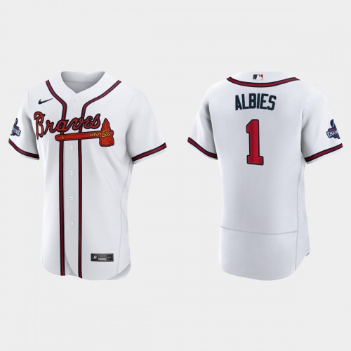 Atlanta Atlanta Braves #1 Ozzie Albies Men's 2021 World Series Champions Patch Authentic Player Jersey - White Men's