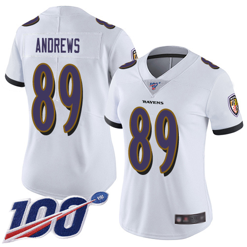 Baltimore Ravens #89 Mark Andrews White Women's Stitched 100th Season Vapor Limited Jersey Womens
