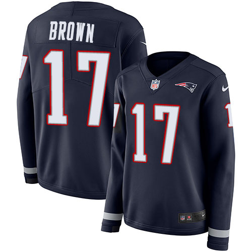 New England Patriots #17 Antonio Brown Navy Blue Team Color Women's Stitched Limited Therma Long Sleeve Jersey Womens