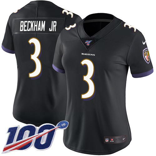 Ravens #3 Odell Beckham Jr. Black Alternate Women's Stitched 100th Season Vapor Untouchable Limited Jersey