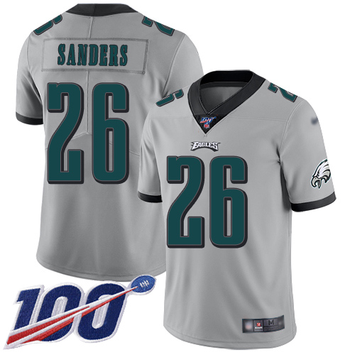 Eagles #26 Miles Sanders Silver Men's Stitched Limited Inverted Legend 100th Season Jersey