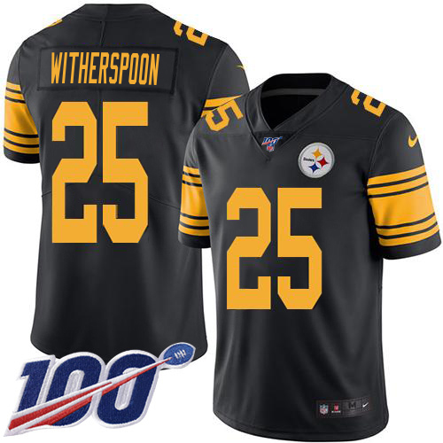 Steelers #25 Ahkello Witherspoon Black Men's Stitched Limited Rush 100th Season Jersey