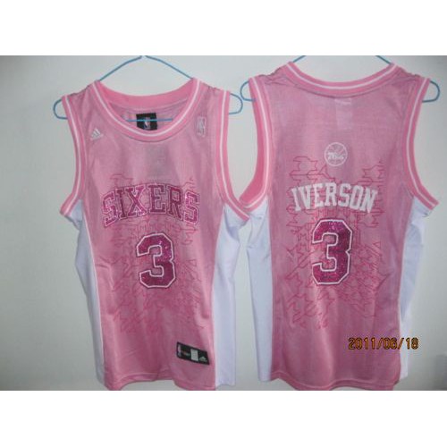 Philadelphia 76ers #3 Allen Iverson Pink Fashion Womens Stitched Jersey Womens