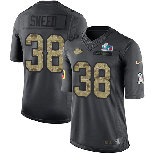 Chiefs #38 L'Jarius Sneed Black Super Bowl LVII Patch Men's Stitched Limited 2016 Salute To Service Jersey