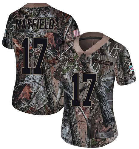 Rams #17 Baker Mayfield Camo Women's Stitched Limited Rush Realtree Jersey
