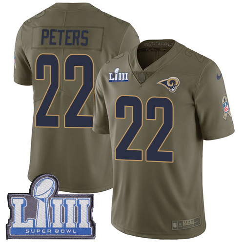 Los Angeles Rams #22 Marcus Peters Olive Super Bowl LIII Bound Youth Stitched Limited 2017 Salute to Service Jersey Youth