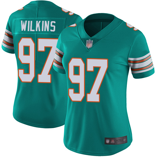 Miami Dolphins #97 Christian Wilkins Aqua Green Alternate Women's Stitched Vapor Untouchable Limited Jersey Womens