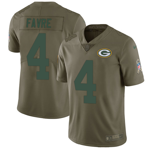Green Bay Packers #4 Brett Favre Olive Men's Stitched Limited 2017 Salute To Service Jersey Men's
