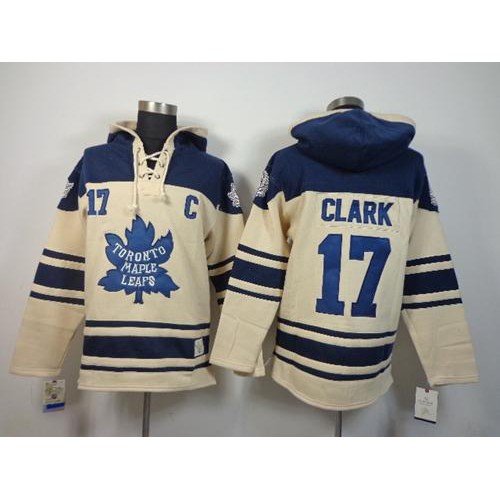 Maple Toronto Maple Leafs #17 Wendel Clark Cream Sawyer Hooded Sweatshirt Stitched Jersey Men's