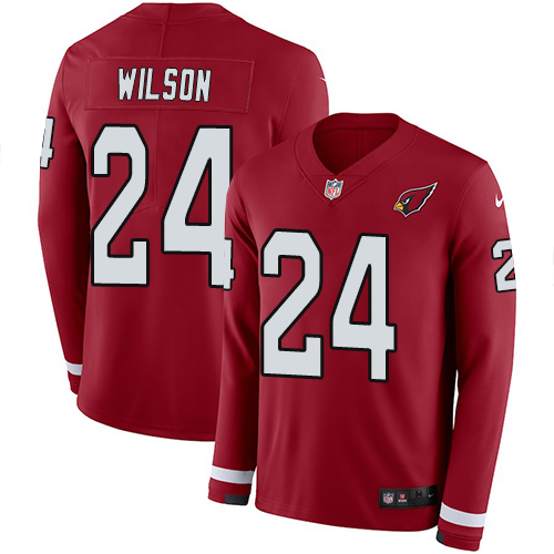 Arizona Cardinals #24 Adrian Wilson Red Team Color Men's Stitched Limited Therma Long Sleeve Jersey Men's