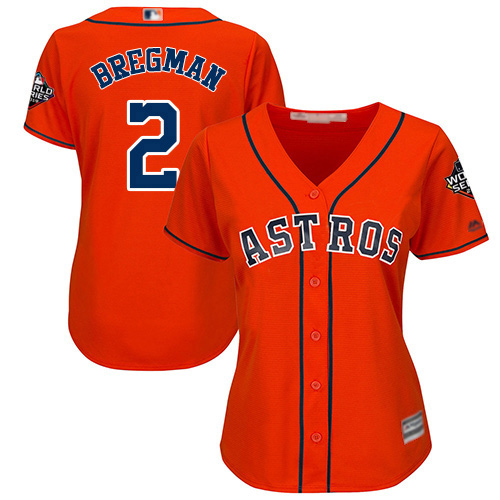 Houston Astros #2 Alex Bregman Orange Alternate 2019 World Series Bound Women's Stitched Jersey Womens