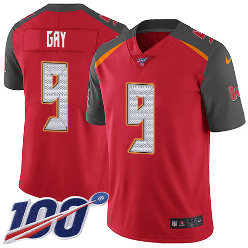 Tampa Bay Buccaneers #9 Matt Gay Red Team Color Men's Stitched 100th Season Vapor Untouchable Limited Jersey Men's