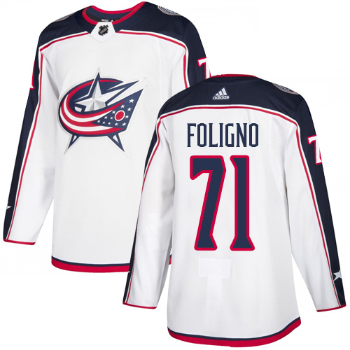 Adidas Columbus Blue Jackets #71 Nick Foligno White Road Authentic Stitched Jersey Men's