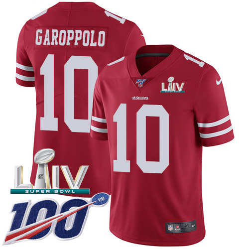 49ers #10 Jimmy Garoppolo Red Super Bowl LIV 2020 Team Color Youth Stitched 100th Season Vapor Limited Jersey