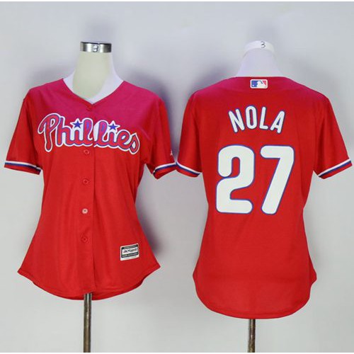Philadelphia Phillies #27 Aaron Nola Red Women's Alternate Stitched Jersey Womens