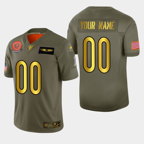 Chicago Bears Custom Men's Olive Gold 2019 Salute to Service Limited 100 Jersey
