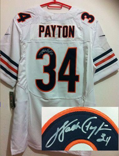 Bears #34 Walter Payton White Men's Stitched Elite Autographed Jersey