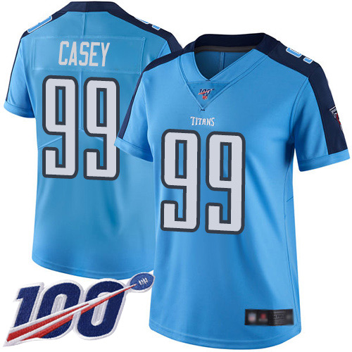 Tennessee Titans #99 Jurrell Casey Light Blue Women's Stitched Limited Rush 100th Season Jersey Womens