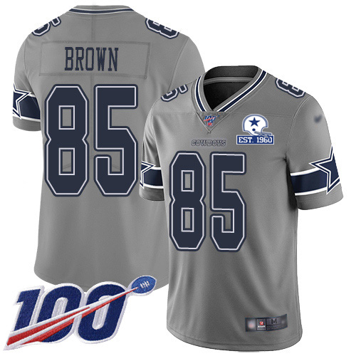 Dallas Cowboys #85 Noah Brown Gray Men's Stitched With Established In 1960 Patch Limited Inverted Legend 100th Season Jersey Men's