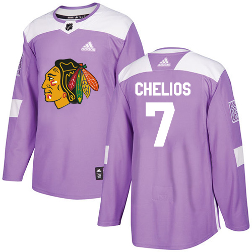 Adidas Chicago Blackhawks #7 Chris Chelios Purple Authentic Fights Cancer Stitched Jersey Men's