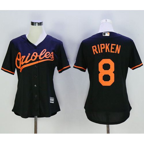 Baltimore Orioles #8 Cal Ripken Black Women's Alternate Stitched Jersey Womens