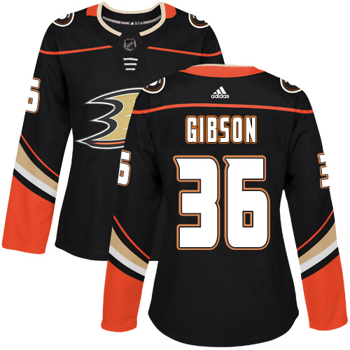 Adidas Anaheim Ducks #36 John Gibson Black Home Authentic Women's Stitched Jersey Womens