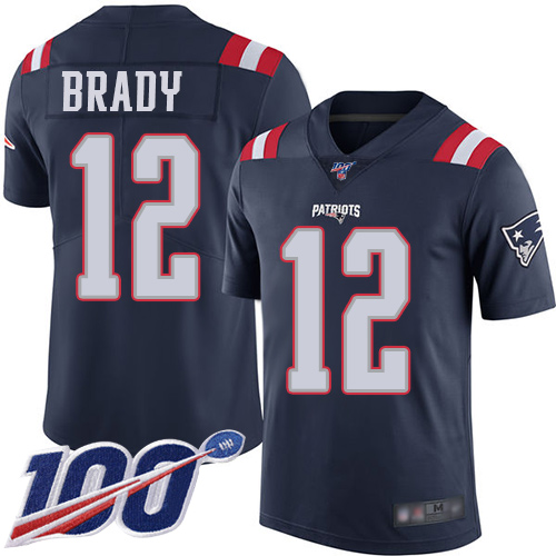 Patriots #12 Tom Brady Navy Blue Men's Stitched Limited Rush 100th Season Jersey
