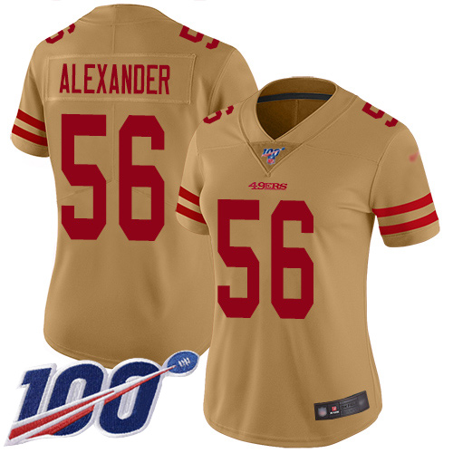San Francisco 49ers #56 Kwon Alexander Gold Women's Stitched Limited Inverted Legend 100th Season Jersey Womens