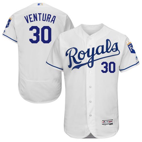 Kansas City Royals #30 Yordano Ventura White Flexbase Authentic Collection Stitched Jersey Men's