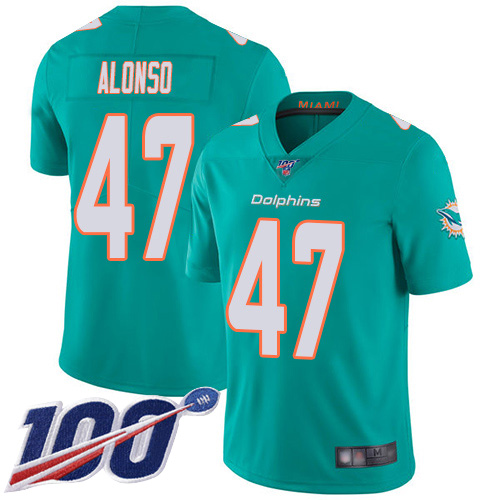 Miami Dolphins #47 Kiko Alonso Aqua Green Team Color Men's Stitched 100th Season Vapor Limited Jersey Men's